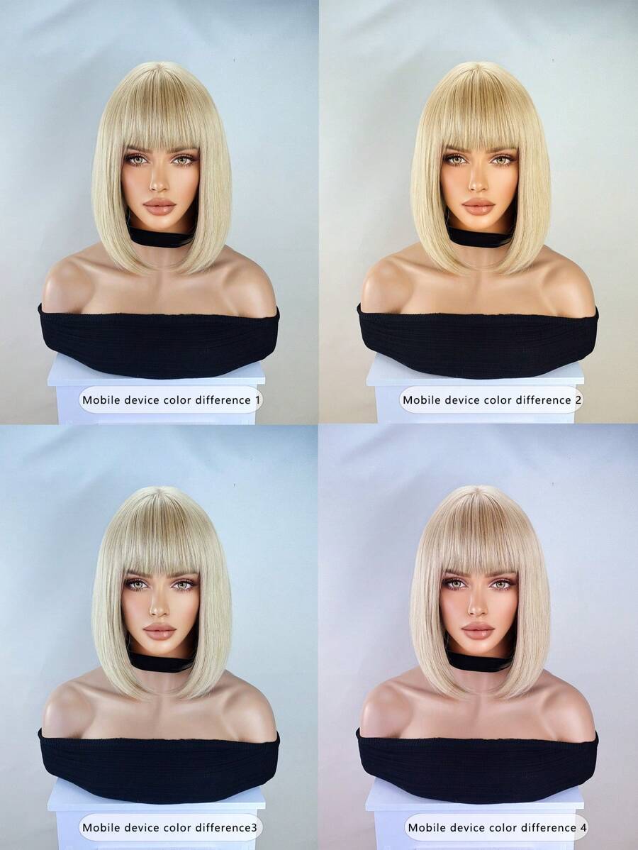 12-Inch Straight Bob Wig with Bangs — Black, Gold or Blonde Ombre