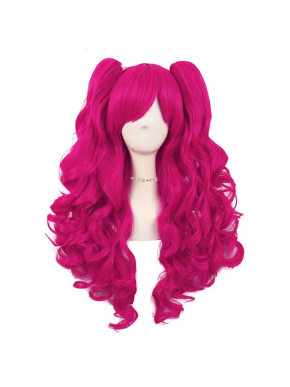 28-Inch Hot Pink Long Curly Twin-Ponytail Synthetic Wig