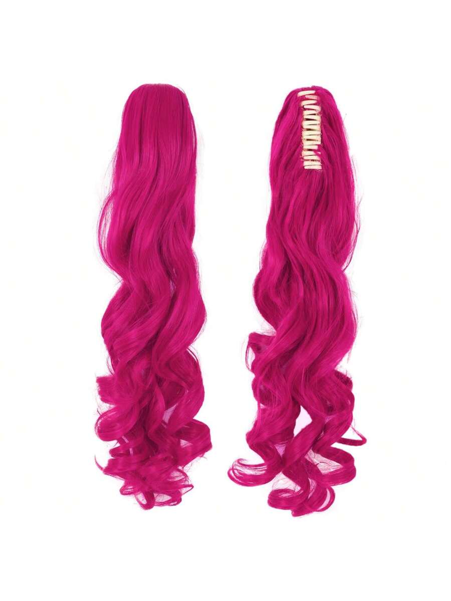 28-Inch Hot Pink Long Curly Twin-Ponytail Synthetic Wig