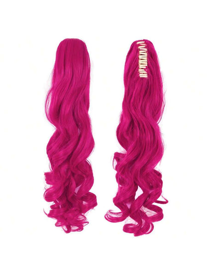 28-Inch Hot Pink Long Curly Twin-Ponytail Synthetic Wig
