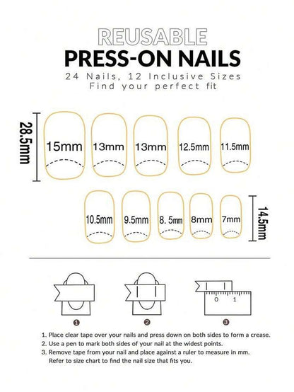 24-Piece Blue Gradient Press-On Nail Set with Rhinestone Accents