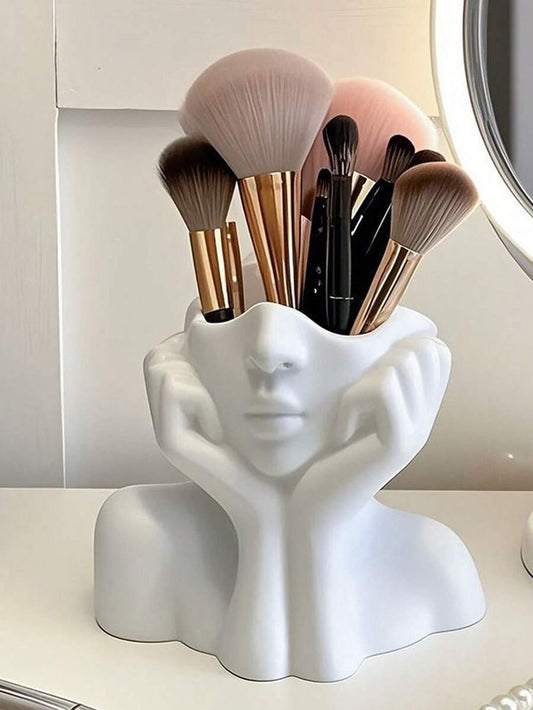White Face-Shaped Makeup Brush and Stationery Holder