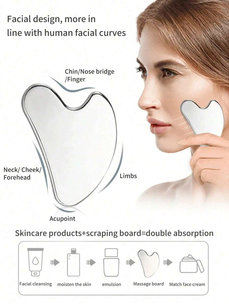 Heart-Shaped Stainless Steel Gua Sha Massage Tool with Optional Storage Pouch