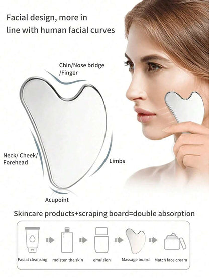 Heart-Shaped Stainless Steel Gua Sha Massage Tool with Optional Storage Pouch
