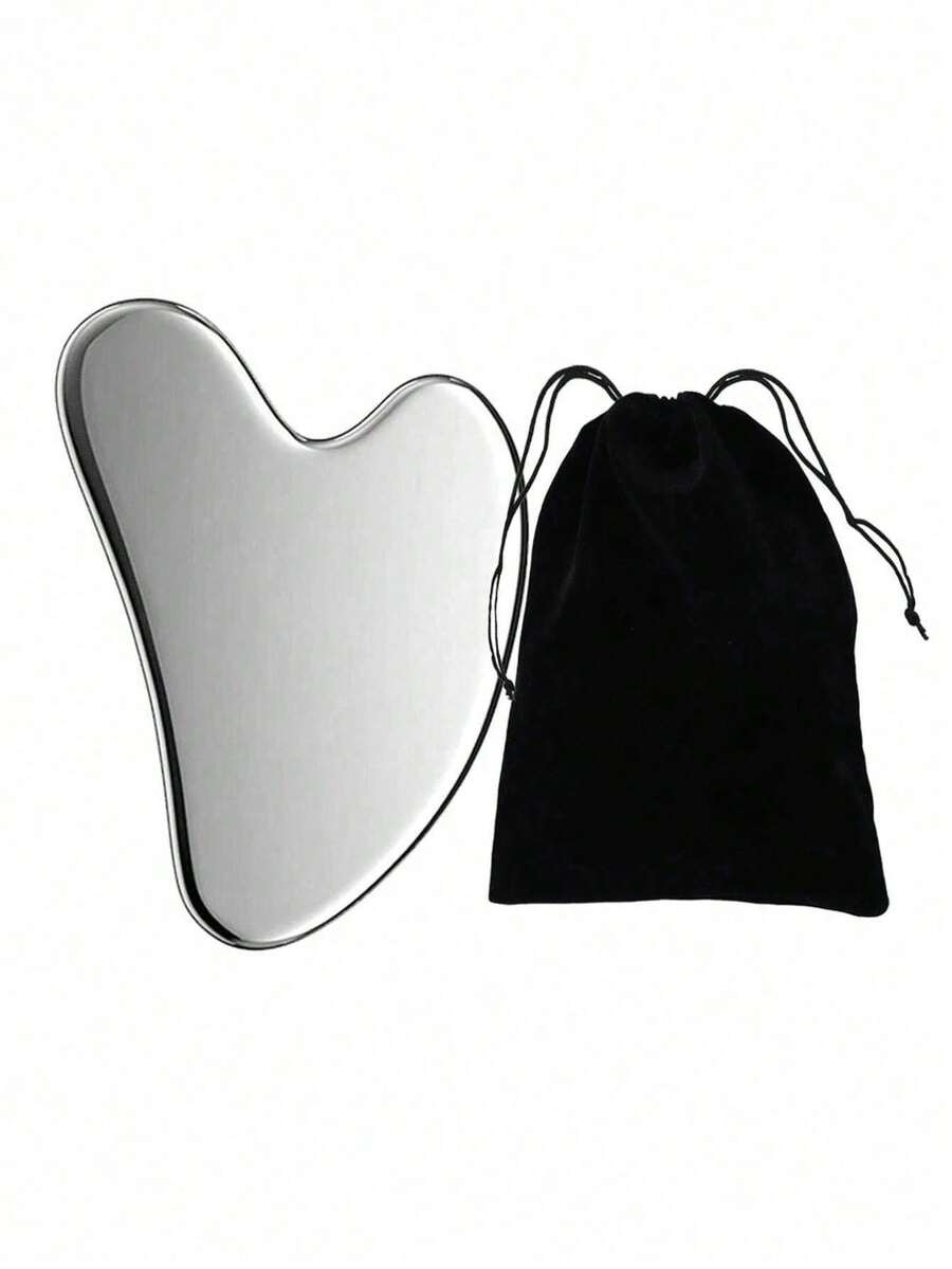 Heart-Shaped Stainless Steel Gua Sha Massage Tool with Optional Storage Pouch
