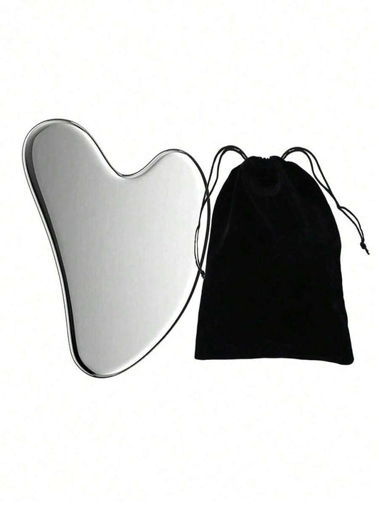Heart-Shaped Stainless Steel Gua Sha Massage Tool with Optional Storage Pouch