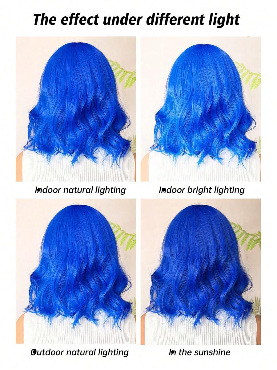 16-Inch Gradient Blue Short Curly Synthetic Bob Wig with Bangs