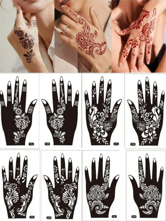 Floral Henna-Style Temporary Body Art Stencil Sticker Set