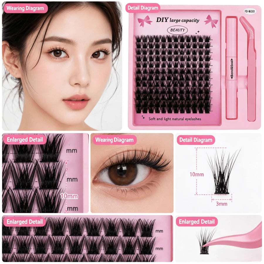 Lightweight False Lash Clusters with Bond and Seal Glue