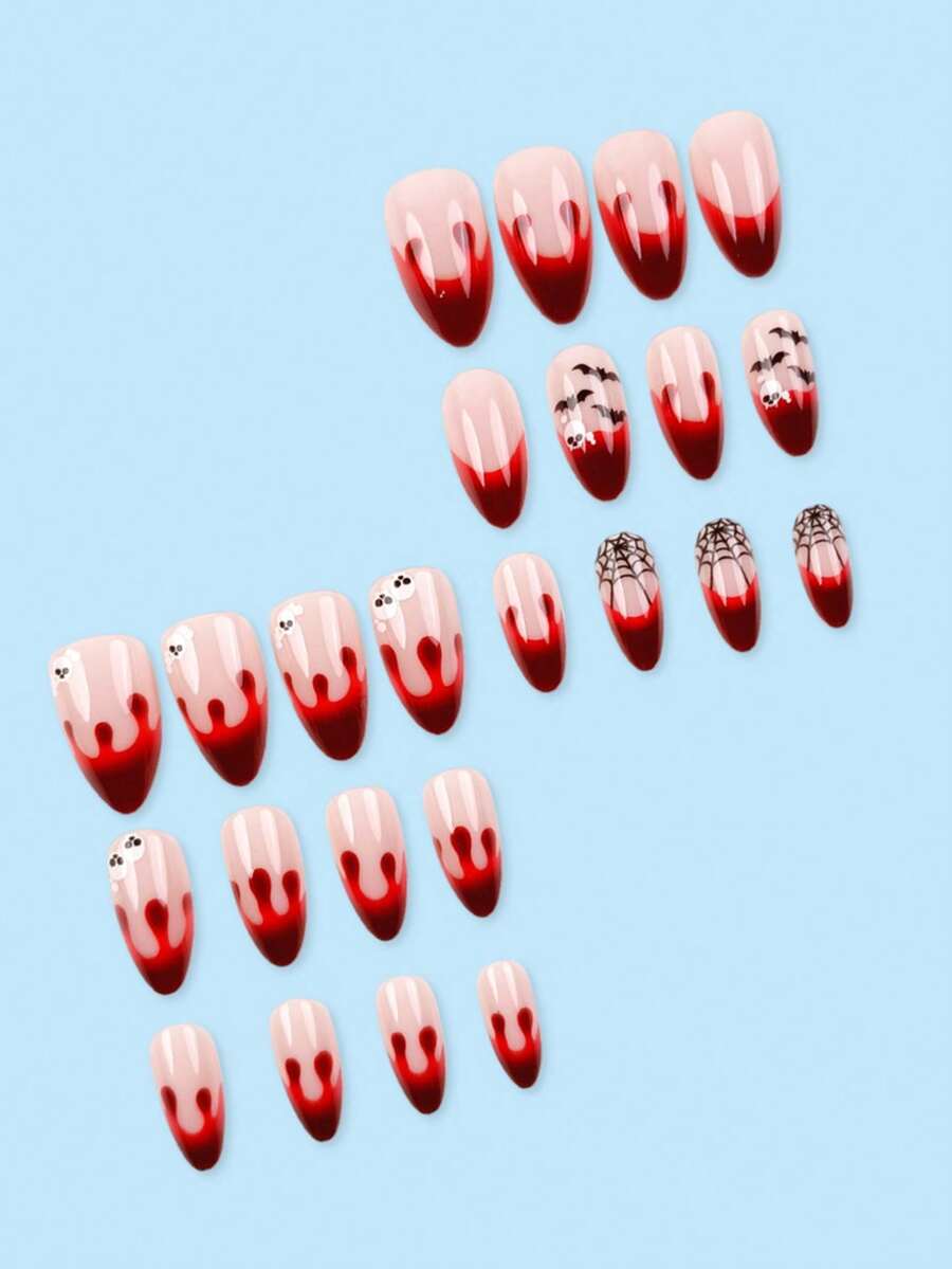 24-Piece Short Almond Halloween Press-On Nail Set with Pumpkin and Spider Design
