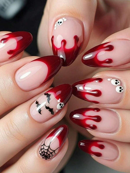 24-Piece Short Almond Halloween Press-On Nail Set with Pumpkin and Spider Design