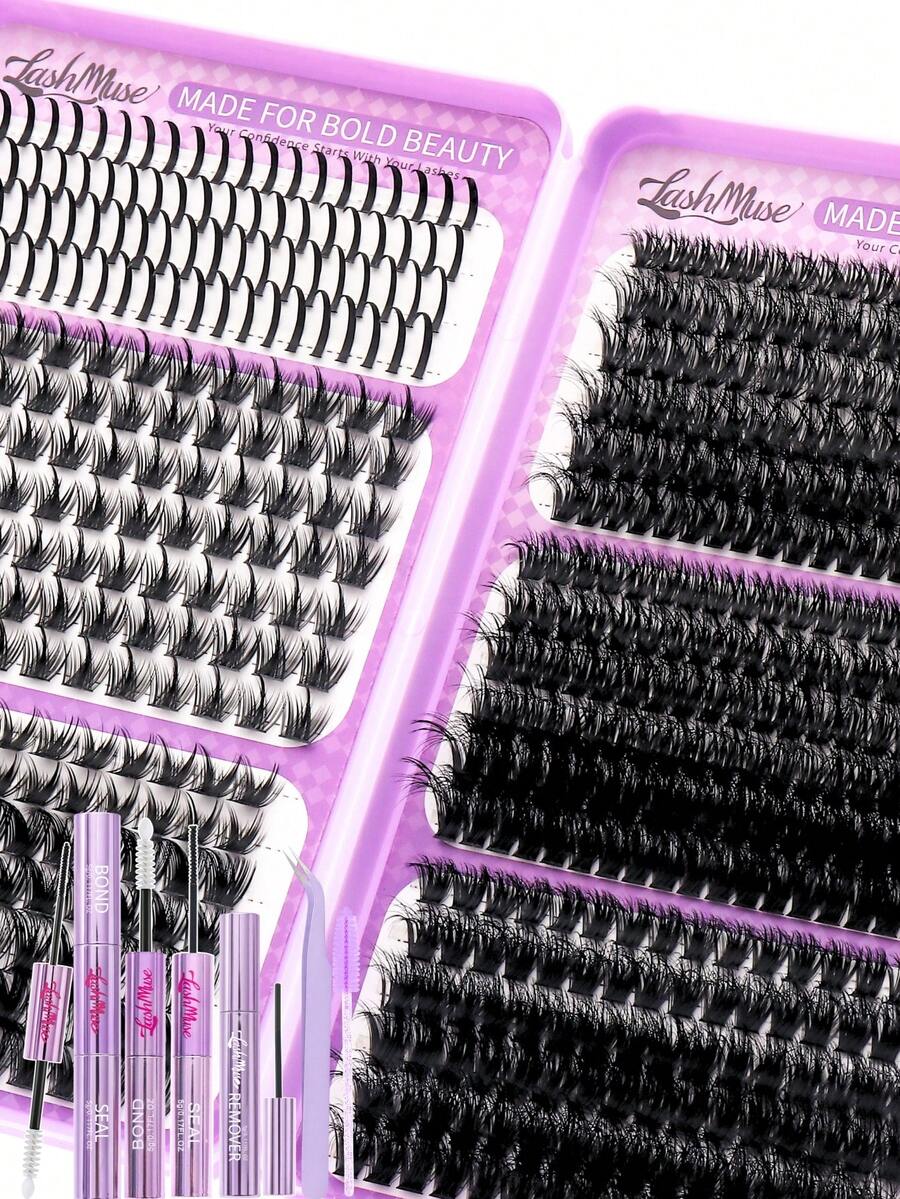 Wispy D-Curl DIY Lash Cluster Kit with Glue, Tweezers and Remover — 584/1168 Pieces