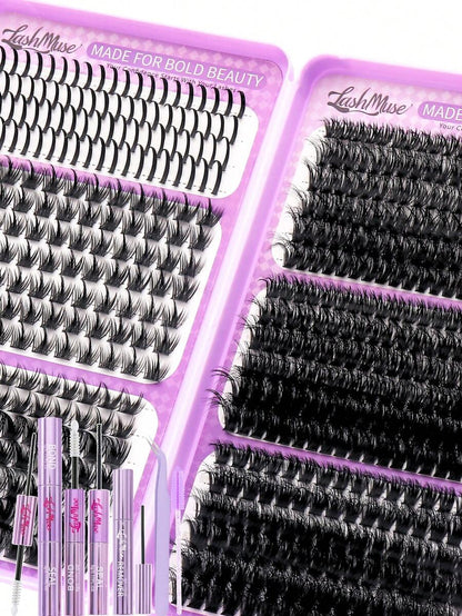 Wispy D-Curl DIY Lash Cluster Kit with Glue, Tweezers and Remover — 584/1168 Pieces