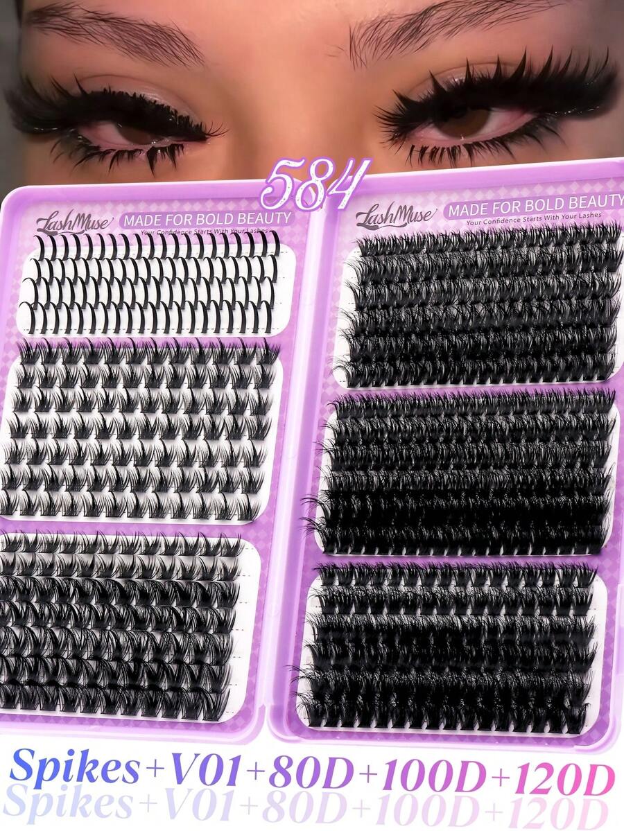 Wispy D-Curl DIY Lash Cluster Kit with Glue, Tweezers and Remover — 584/1168 Pieces