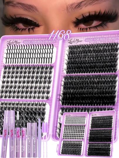 Wispy D-Curl DIY Lash Cluster Kit with Glue, Tweezers and Remover — 584/1168 Pieces